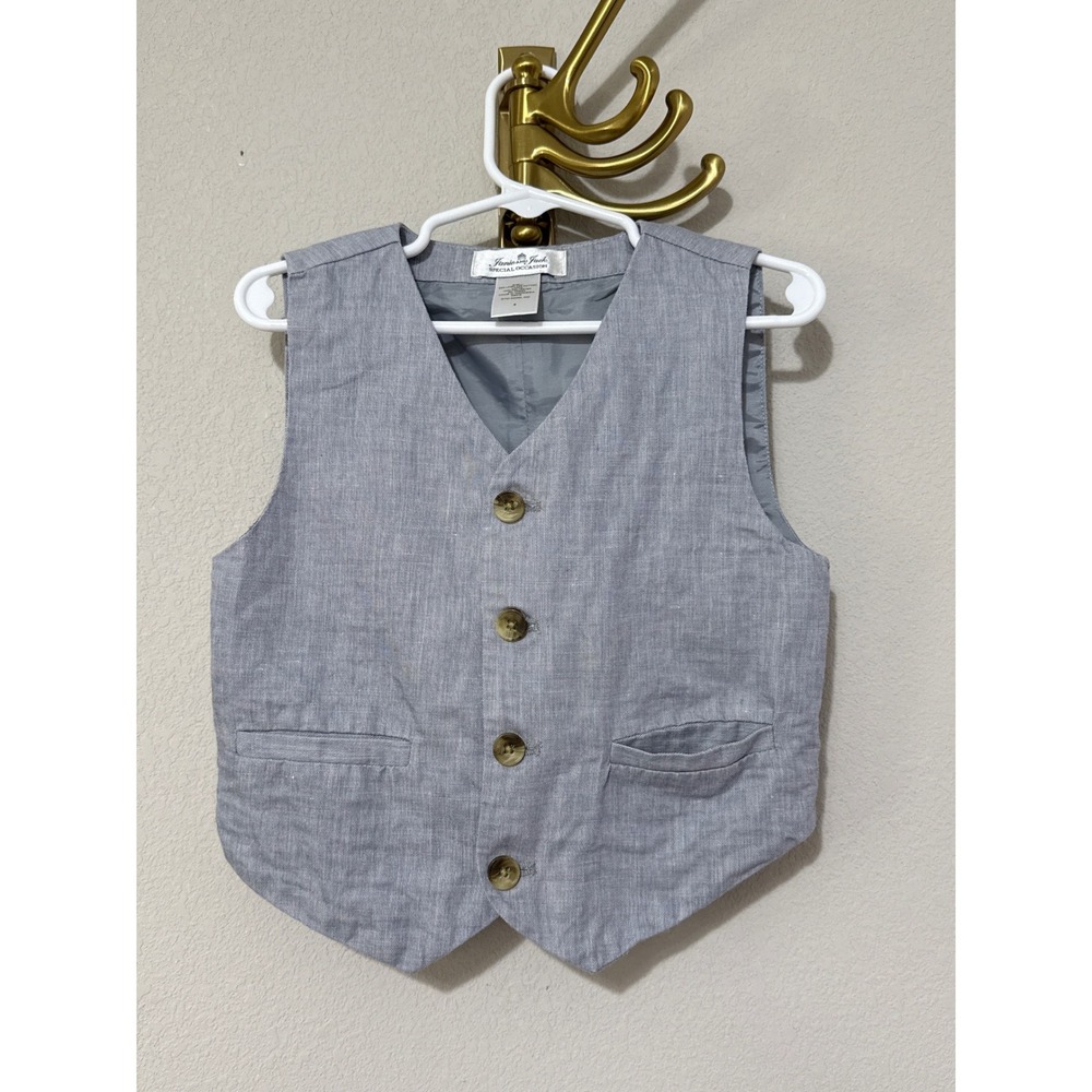Janie and Jack Special Occasion Vest Boys 4 Light Blue Linen Blend Formal Cinch